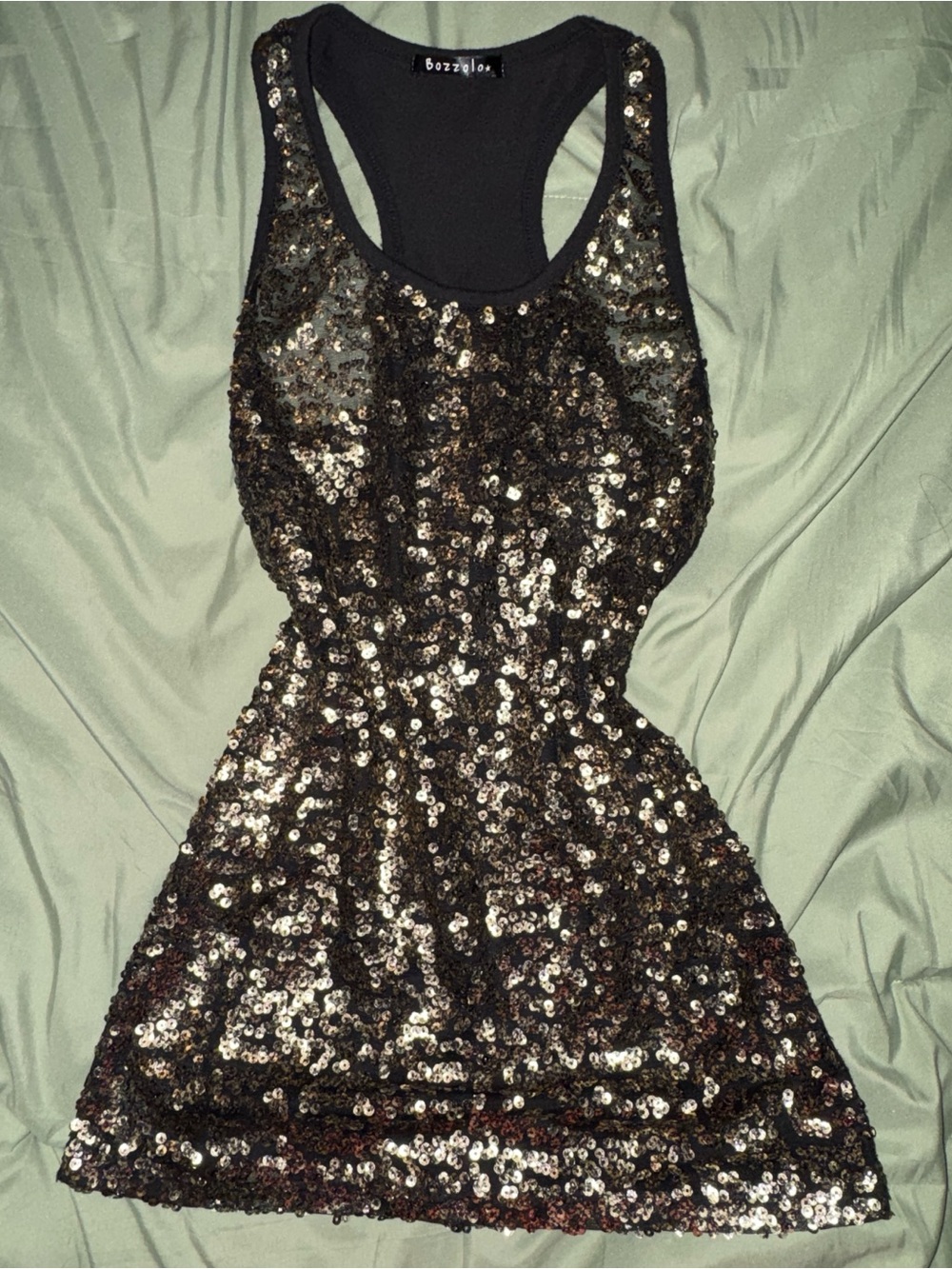 Bozzolo Black and Gold Sequin Racerback Mini Dress
